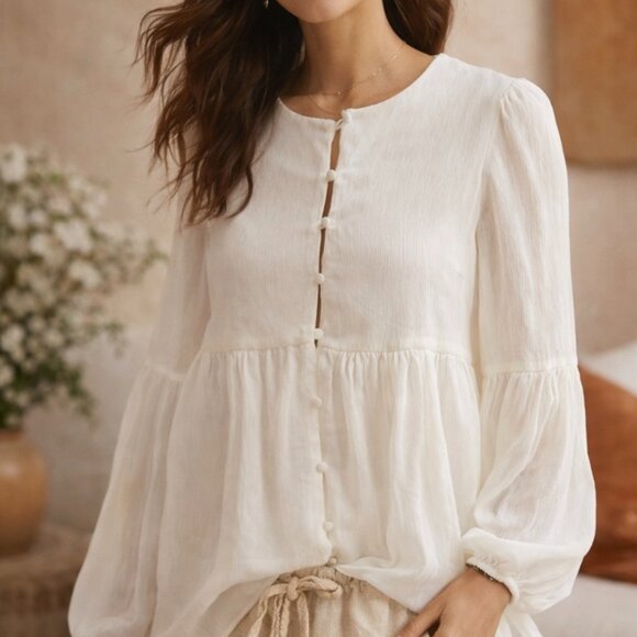 Sunday in Brooklyn Tops - Sunday in Brooklyn Guinevere Tunic in White from Anthropologie Size Small